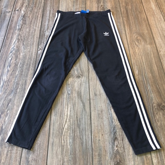 SOLD Adidas Black 3 White Stripe Leggings Pants - Picture 2 of 10